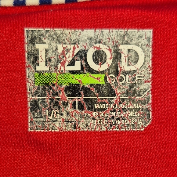 Izod Red Polo Mens Shirt with Striped Collar Short Sleeve - Picture 2 of 15